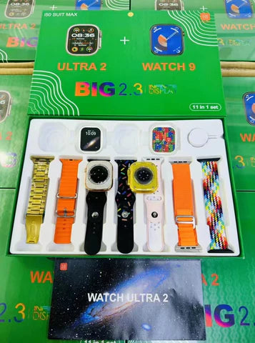 i50 Suit Max 11 in 1 set 2 smart watch Ultra 2 & watch 9 with 7 Different straps and 2  cases