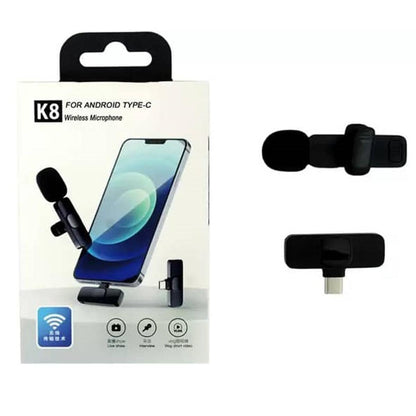 K8 Wireless Collar Mic Lighting Android & Type C Supported Wireless Microphone