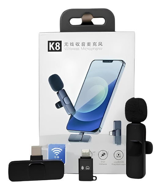 K8 Wireless Collar Mic Lighting Android & Type C Supported Wireless Microphone